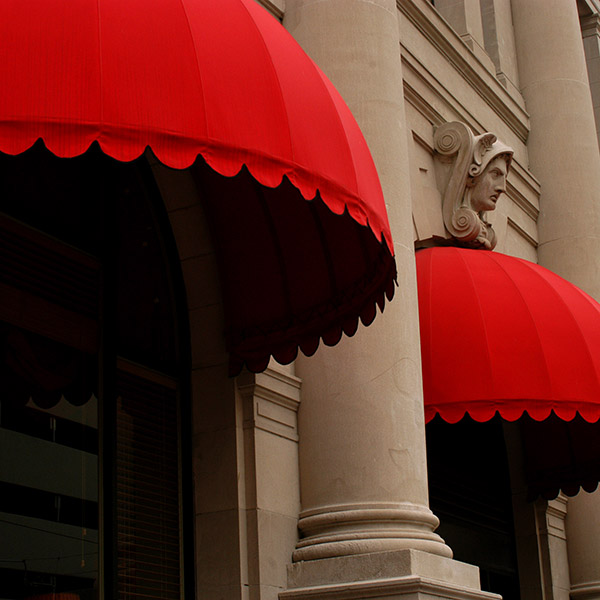 red domed awnings