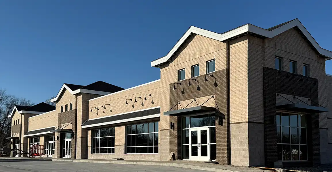 commercial building with architectural awnings